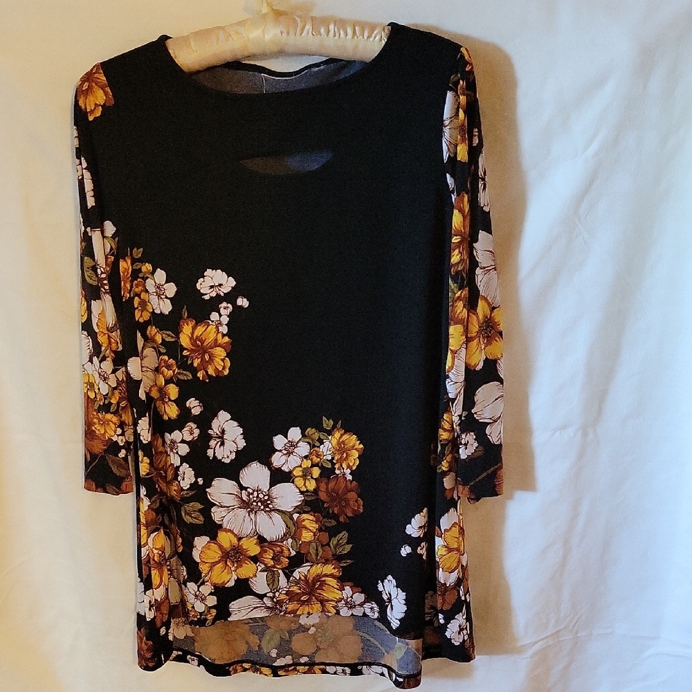Floral Black and Yellow Women's Top